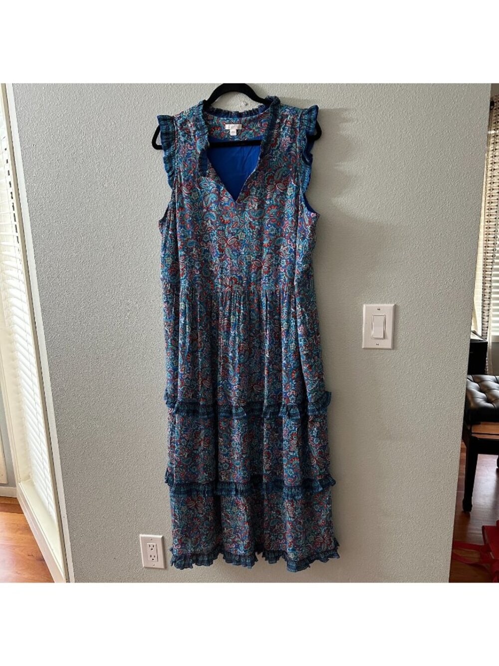 J. Jill Sleeveless Blue Tiered Maxi Dress Women's size LARGE Boho Peasant
